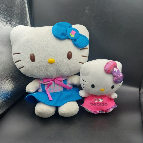 2 Hello Kitty Plush 2013 & 2014 Lg Blue Dress/Bow & Small Ty I Love Chicago Pink - Picture 1 of 8
